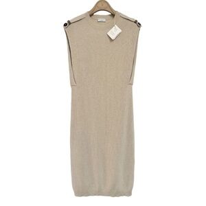 BRUNELLO CUCINELLI Cashmere English Rib Dress in Cool Beige Size Medium M